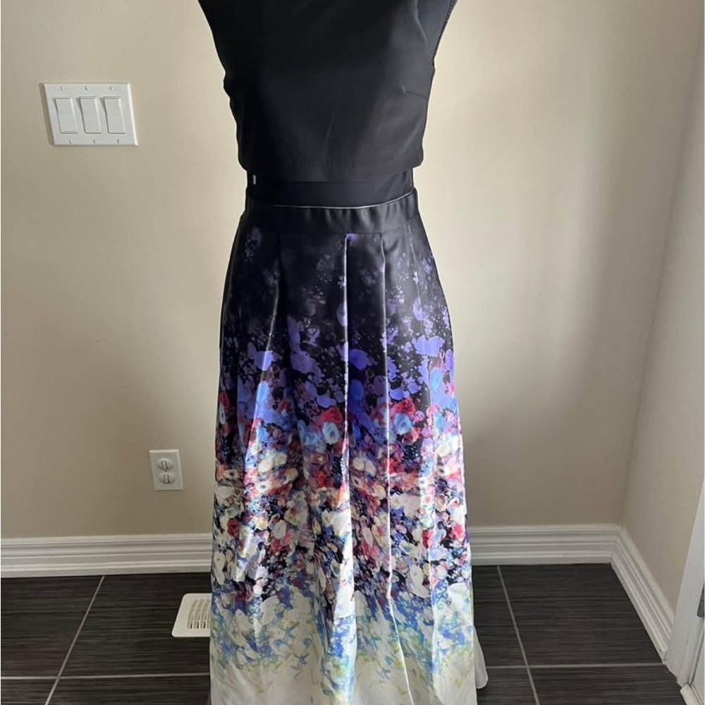 Black and Multicolor Floral Evening Dress
